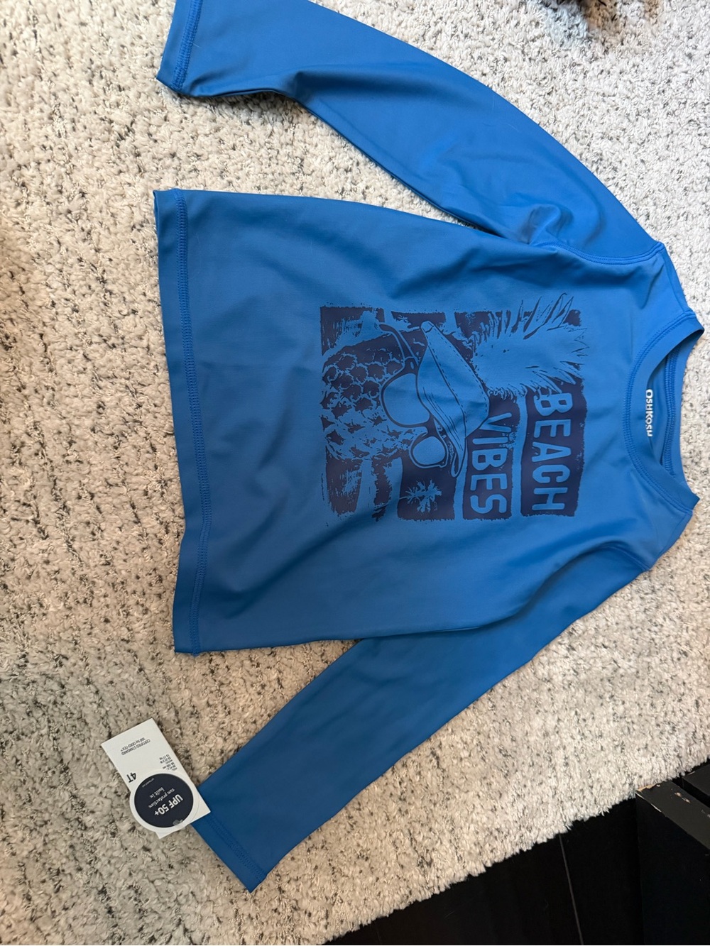 OshKosh B'gosh Blue Long Sleeve Kids Swim Rashguard - Beach Vibes Graphic 4